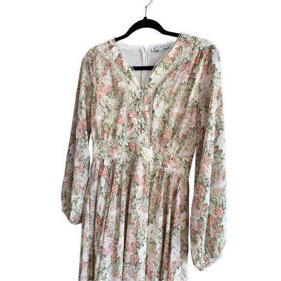 Ivy City Co. Bree Womens Ivory Peach Floral Long Sleeve Maxi Dress Size Small